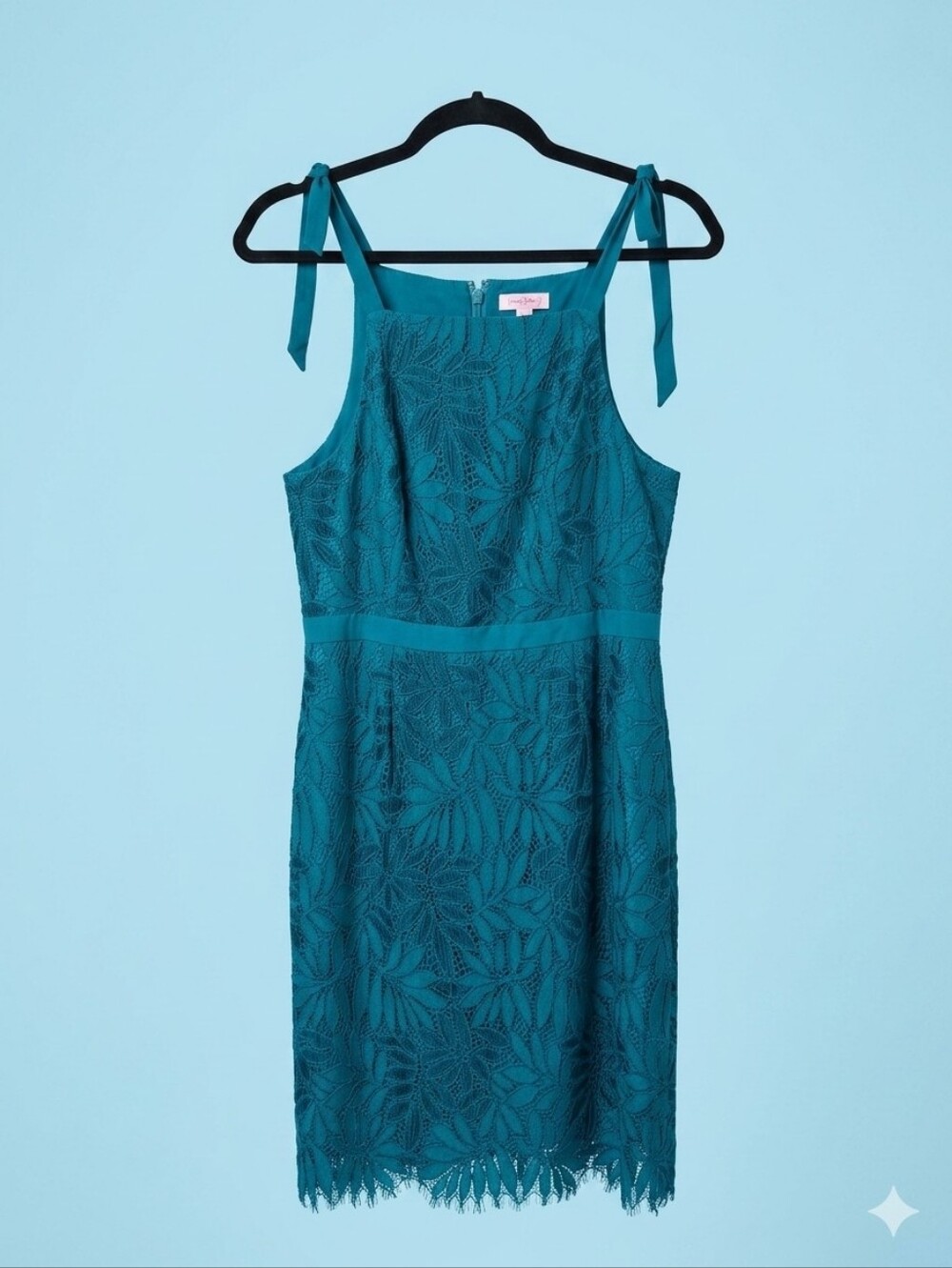 Lilly Pulitzer Kayleigh Teal Lace Shift Dress Tie Straps Size 8